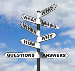 Concept image of the six most common questions and answers on a signpost.