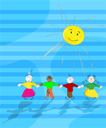 community: picture of four children holding hands and playing in the sun