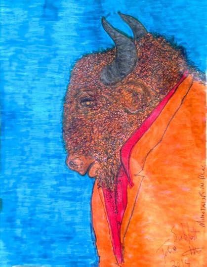 MINOTAUR IN BLUE, 8x12 ink, paper, $275, by Jesse Sublett, Austin author & artist at large