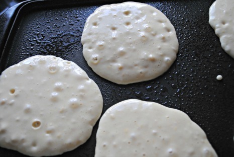 pancake mix on skillet cropped