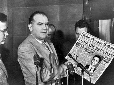 Sen Joseph McCarthy alerts public to the Red Menace aka Mayor Brunton