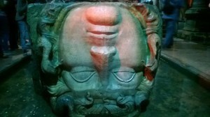 One of the Medusa heads in the Basilica Cistern, Istanbul, Turkey.