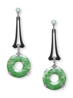 1920s Fouquet Jadeite Hoop Earrings