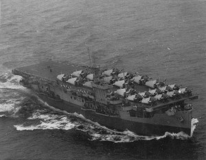 USS Block Island (CVE-21) off Norfolk, 15 October 1943, with 9 FM-1 Wildcats (forward) and 12 TBF-1C Avengers. (US Navy photo)