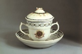 This cup and saucer, tailor-made for first lady Martha Washington, were part of a full Chinese porcelain service set brought back from China's Forbidden City by an American named Houckgeest.