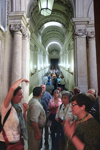 Thankfully, the Vatican lets tours (and slippery individuals) slip from the Sistine Chapel out the back and down this grand staircase directly to St. Peter’s Basilica without needing to retrace their steps way back to the museum's entry. From there, you must literally walk around the country (which is not so small when you’re on foot) to get back to St. Peter's. Slipping from the Sistine Chapel directly into the basilica is a huge time-saver if trying to visit the museum, Sistine Chapel, and basilica in one go. Thank you Vatican officials for offering this!