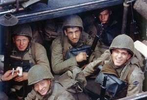 US Army Rangers in a landing craft in an English port, early Jun 1944. (US National Archives)