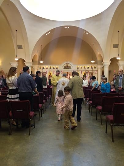 My view as the first of my twins was churched. We returned to church on the Sunday of Thomas (Second Sunday of Easter).