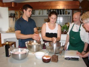 Under Andrea's watchful instruction, we prepared the Panzanella salad
