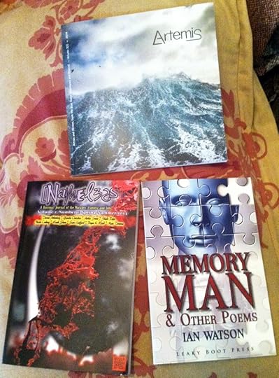 Clockwise from top: Artemis journal, containing my poem 
