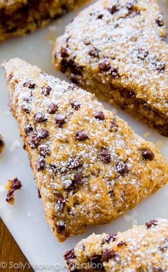 Melt-in-your-mouth chocolate chip scones! Tender and moist inside with a slight crunch on the edges. By sallysbakingaddiction.com