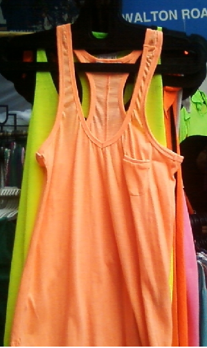 Neon bright orange top at Colaba C'way