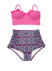 Pink Flower High Waisted Bikini