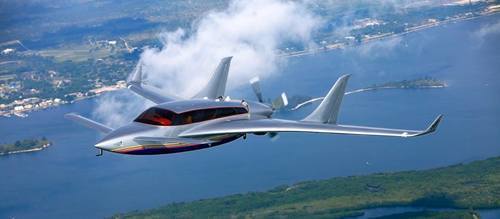 Speaking of flying, the Volta Volaré hybrid: goes 300 miles on battery and 700 more on 1.5-liter gas engine. And has red windows.