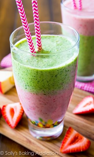 A slim-down fruity green smoothie with no added sugar and tons of staying power! Refreshing and simple. @sallybakeblog