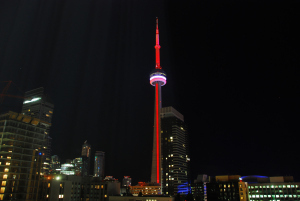 The CN Tower in red