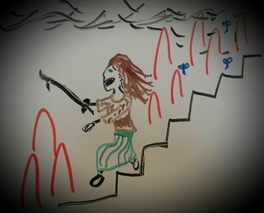 In Blue Spirit, Skye flees a burning building, an iron fireplace poker her only weapon against barely seen evil fairies.