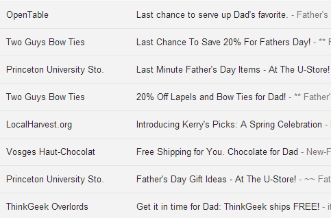 Father's Day email marketing in my inbox