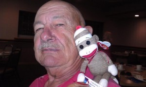 Dad and Sock Monkey at the Elk's Father's Day Buffet