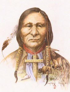 Chief Black Kettle who rallied many of his people around the American flag, believing the soldiers would not kill them.