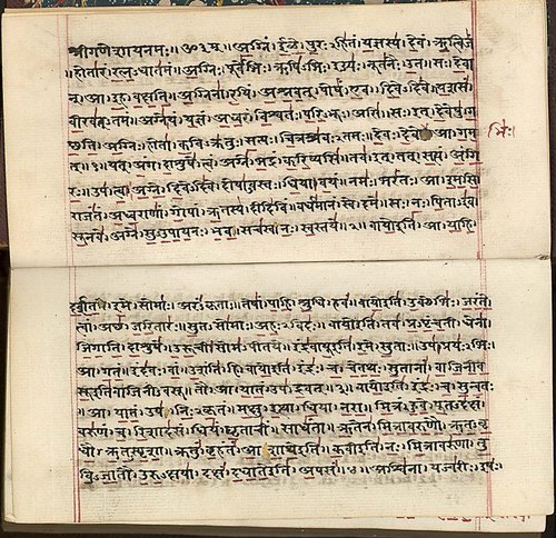 The Rigveda, a sacred Indo-Aryan collection of Vedic Sanskrit hymns that is still used in India.