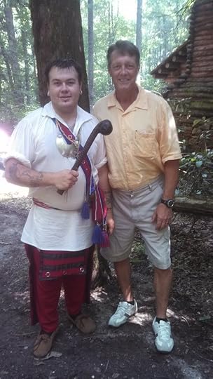 This is me with Jasper, one of the local reenactors holding an authentic Cherokee war club.