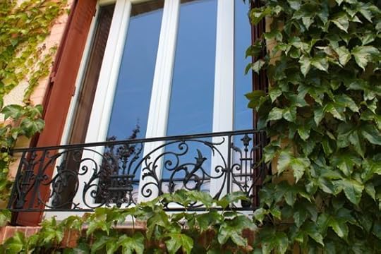 Our living room window with the growing vines and the pretty reflection.