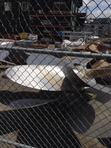 Brand-new propeller. This thing was the size of my kitchen table, and so shiny!