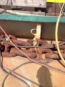 The chains they use to restrain cargo ships. Each link weighs between 50-70 lbs. I tried to lift the clip that clips onto these and I couldn't even manage it. Unreal!