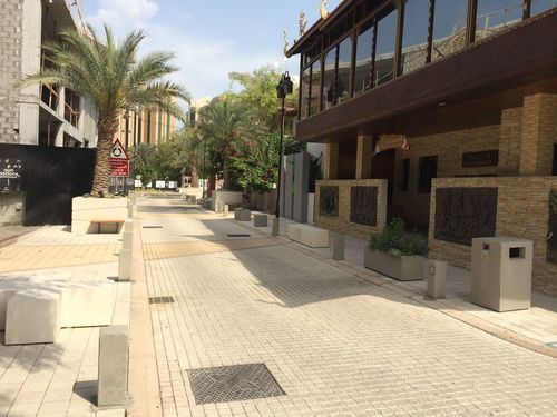 A pedestrian-friendly street in the Adliya neighborhood.