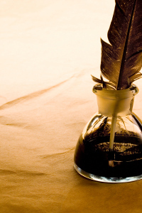 An ink quill with feather pen