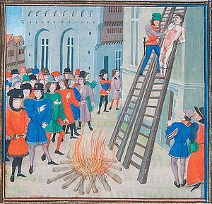 One artist's conception of the execution of Hugh Despenser the Younger.