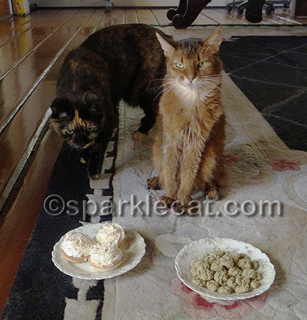She looks like she is stalking the desserts.