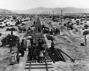 Laying tracks in Nevada, in 1869