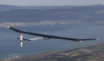 Solar Impulse HB-SIA prototype airplane attends his first flight over Payerne