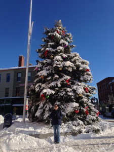 Mel in front of the Christmas Tree in Portsmouth