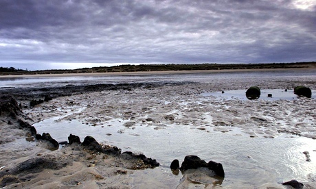 The timber circle Holme II on the coast of Norfolk near Seahenge
