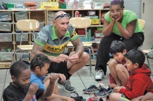 Prez Chris Van Luen talking to kids on our visit to the YMCA in April.