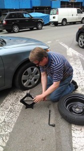 Our hero with a scissor jack.