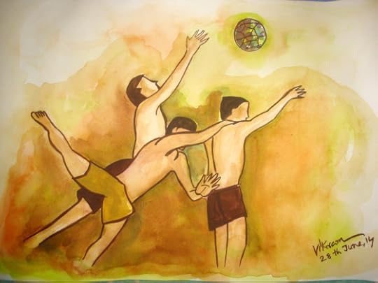 Medium: Water Colour on paper, Name: Soccer fever Dated: 28th June 2014 