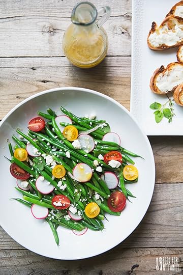 Summer Garden Green Bean Salad with Honey Vinaigrette and Toasted Goat Cheese Crostini #recipe via FoodforMyFamily.com