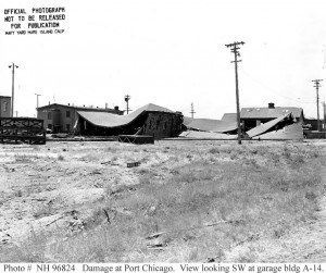 Damage to building A-14 at the US Naval Magazine , Port Chicago, 17 July 1944 (US Naval History and Heritage Command)