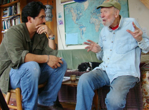 In conversation, at the home of Pete Seeger.