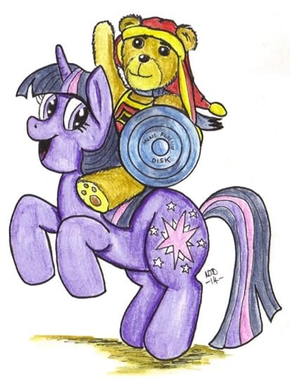 Tristan the Teddy Bear riding My Little Pony Twilight Sparkle
