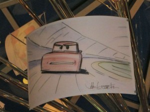 John Lasseter's autograph is one that can be found on the lobby chandelier at Art of Animation.