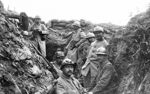 World War I soldiers in a Western Front trench.