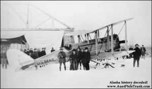 Aviator Carl Ben Eielson, left, completed the first experimental mail flight between Fairbanks and Nenana on Feb. 21, 1924.