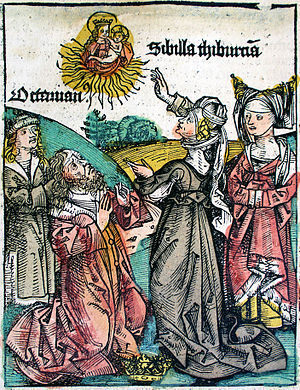 The Tiburtine Sybil, woodcut from the Nurember...
