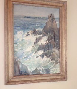 Watercolor of the rocks near the Giant Stairs on Bailey Island