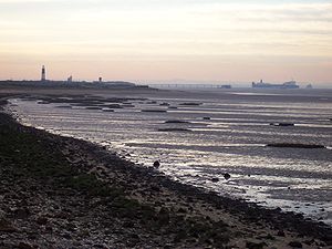 Spurn Point, East Riding of Yorkshire in twilight.